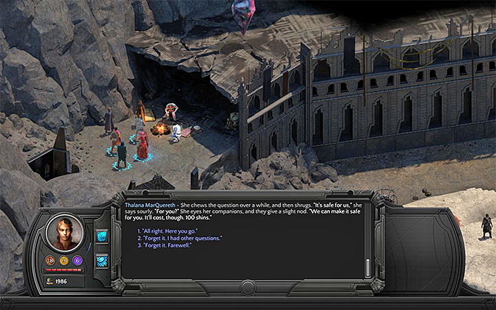 Thalana demands 100 shins for making the resting place safe. - Valley of Dead Heroes Map - M12 - Valley of Dead Heroes - Torment: Tides of Numenera Game Guide