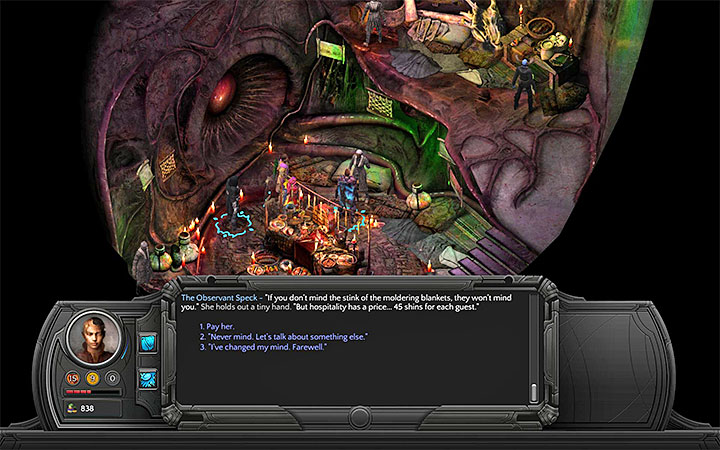 Talk to the Observant Speck about getting some rest - Vast Interior Map - M16 - Bloom: Vast Interior - Torment: Tides of Numenera Game Guide