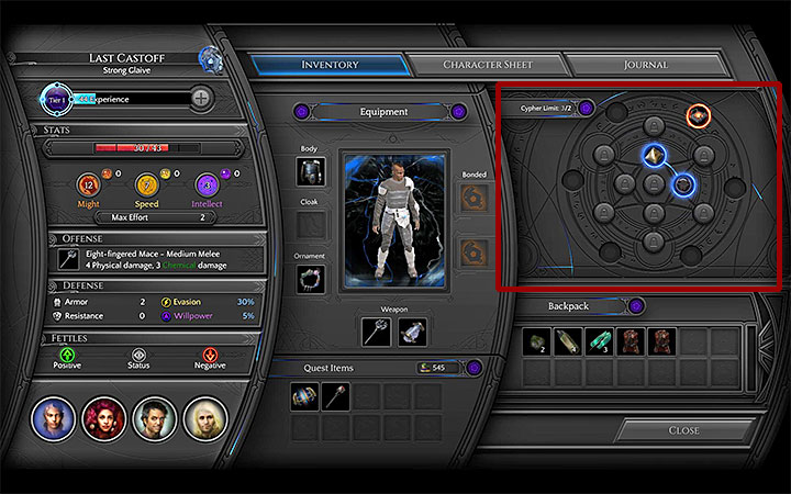 The sickness appears when you exceed the limit of cyphers - Cypher Sickness - what is it and what can it do to you? | Gameplay basics - Gameplay basics - Torment: Tides of Numenera Game Guide