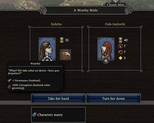 The potential wife that our ruler found for one of our subjects is not the best candidate... Perhaps it is worth looking for a more suitable lady in the next turn? - Intrigue, Family, and Statesmen of characters in Total War Thrones of Britannia - Characters - Total War Saga: Thrones of Britannia Game Guide