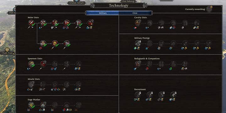 The military tab has several paths dedicated to specific types of troops (melee, spearmen, missile, and cavalry) - Technologies in Total War Saga Thrones of Britannia - Provincial Governance - Total War Saga: Thrones of Britannia Game Guide