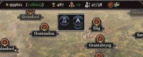 At the top of the screen, you can see stats regarding your treasury, food in the country and special coefficients (most of the time, war fervor will be the first one - after that should come values unique for the nation) as well as special events that influence your country (severe winter, festivals - Interface in Total War Saga Thrones of Britannia - Starting tips - Total War Saga: Thrones of Britannia Game Guide