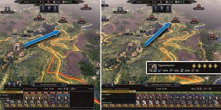 The general on the left has not developed his quartermaster at all, while the commander on the right has the maximum level. The difference in movement range is clearly visible. The general on the right can take a hostile settlement in just one turn. - Skills & Abilities of characters in Total War Saga Thrones of Britannia - Characters - Total War Saga: Thrones of Britannia Game Guide