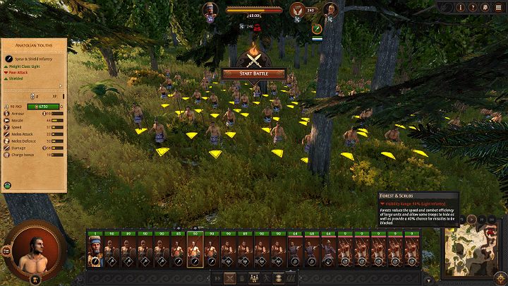 Flanking troops often have additional skills, such as stealth, hiding in tall grass or among trees, so they can stay hidden until they can launch a devastating attack on the unaware and defenseless enemy troops - Total War Troy: Battles - how to fight? - Basics - Total War Troy Guide