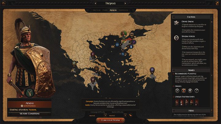 By playing as Aeneas, you will get a +1 bonus to Aphrodites favor every turn (the Goddess improves diplomatic relations and contributes to population growth) - Total War Troy: Aeneas guide - bonuses, faction units, builds - Heroes - Total War Troy Guide