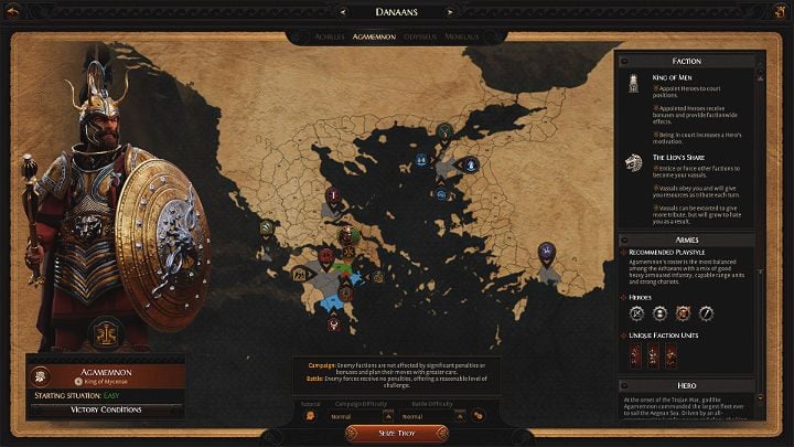 As Agamemnon, you get a +12% bonus to efficiency for the royal decrees which will help your economy - Total War Troy: Agamemnon guide - bonuses, faction units, builds - Heroes - Total War Troy Guide