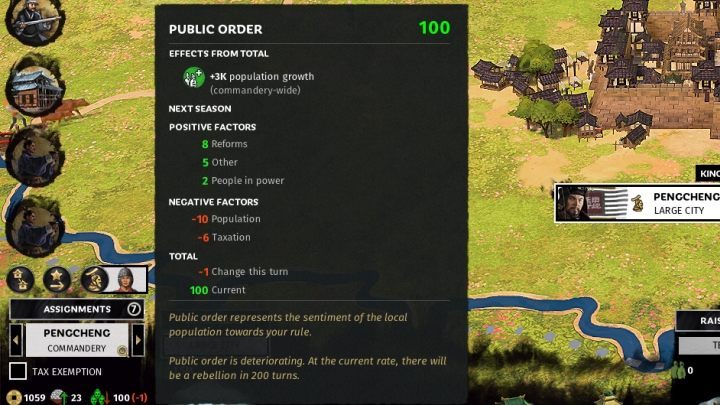 Overpopulation significantly reduces the level of public order. - Overpopulation - what causes it and how to deal with it in Three Kingdoms? - FAQ - Total War Three Kingdoms Guide