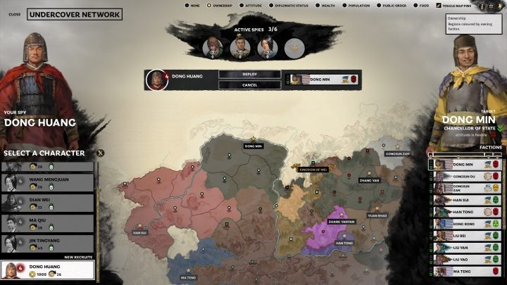 The appearance of the Undercover Network screen. - Undercover Network & Spies in Total War Three Kingdoms - Gameplay mechanics - Total War Three Kingdoms Guide