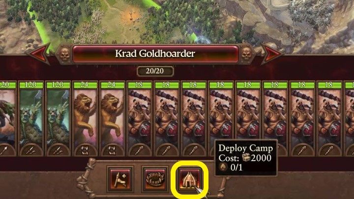 After pressing the button, a camp will be created automatically at the army's location - Total War Warhammer 3: Ogre Kingdoms - Unique mechanics - Ogre Kingdoms - Total War Warhammer 3 Guide