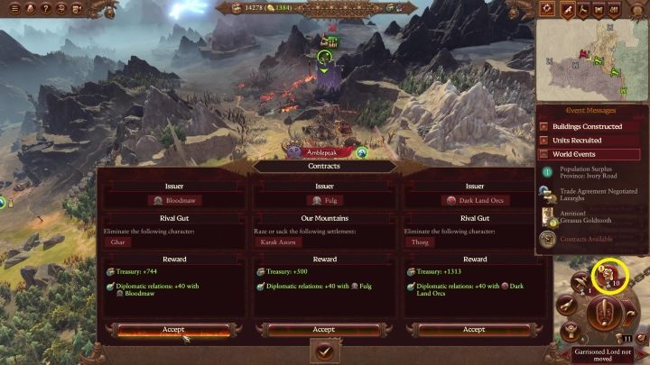 You can select the list of contracts from the wheel menu in the lower right corner of the screen - Total War Warhammer 3: Ogre Kingdoms - Unique mechanics - Ogre Kingdoms - Total War Warhammer 3 Guide