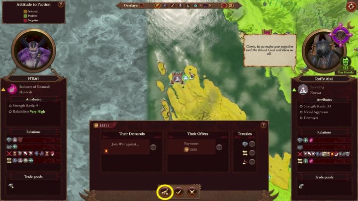 To make a counteroffer, just press the button marked at the top - Total War Warhammer 3: Diplomacy - Basics - Total War Warhammer 3 Guide