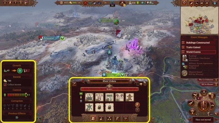In the middle you can see information about the province / army - buildings, army/garrison size, etc - Total War Warhammer 3: User Interface - Campaign Map - Total War Warhammer 3 Guide