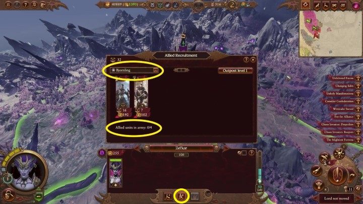 In order to recruit ally units, press the button marked above - Total War Warhammer 3: Army - Recruitment and replenishment - Military - Total War Warhammer 3 Guide