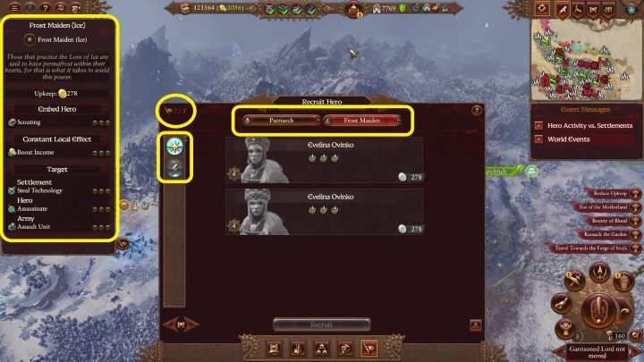 The character skill card is on the left side of the screen - Total War Warhammer 3: Recruitment - Lords and heroes - Total War Warhammer 3 Guide