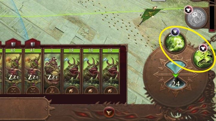 The second type of spells can be found above the hourglass that shows your current state of Winds of Magic (you will see them after selecting your character) - Total War Warhammer 3: Winds of Magic and spells - Military - Total War Warhammer 3 Guide