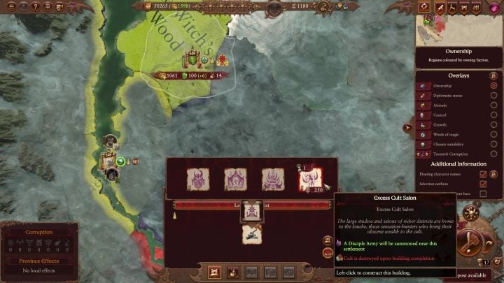 In each province controlled by the cult you can build one structure granting different effects - increasing the number of Devotees every turn, Seductive Influence bonus for the settlement's owner, summoning an army / a hero nearby, etc - Total War Warhammer 3: Slaanesh - unique mechanics - Slaanesh - Total War Warhammer 3 Guide