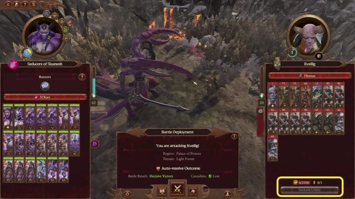 Before each battle Slaanesh can convince a few enemy squad to switch sides - Total War Warhammer 3: Slaanesh - unique mechanics - Slaanesh - Total War Warhammer 3 Guide