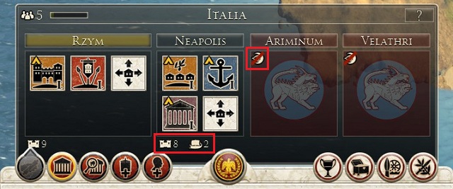 If you control at least one region in the province, there is a development bar in the upper-left corner of the screen - this is a surplus of population which can be directed to any of our cities in order to grow it larger - Interface | Strategic map - Strategic map - Total War: Rome II Game Guide