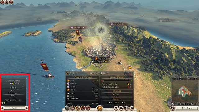 It is worth mentioning, that as long as you have an excess of food in your empire, it will be evenly distributed among all provinces - Interface | Strategic map - Strategic map - Total War: Rome II Game Guide