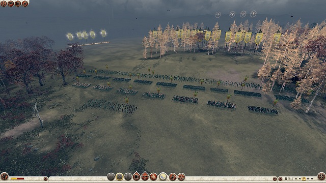 The battle as the enemies see it. They cannot see the cavalry hiding in the forest. - Battles - General tips - Total War: Rome II - Caesar in Gaul - Game Guide and Walkthrough