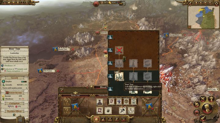 Boss Tents will increase obedience and decrease corruption. - Greenskins Campaign Walkthrough and Tips - Greenskins - Total War: Warhammer Game Guide