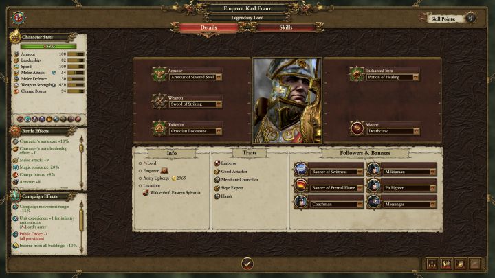 Inventory screen allows you to select items, followers and banners. - Heroes and Lords - abilities and equipment - Heroes - Total War: Warhammer Game Guide