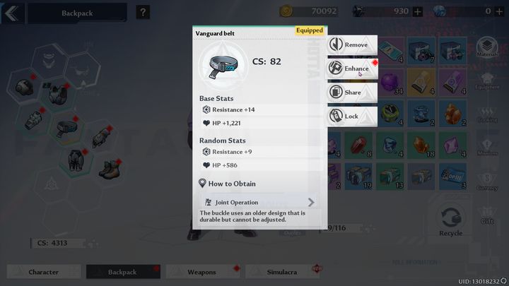 In your backpack, you can select the equipment tab - Tower of Fantasy: Beginners guide - Basics - Tower of Fantasy Guide