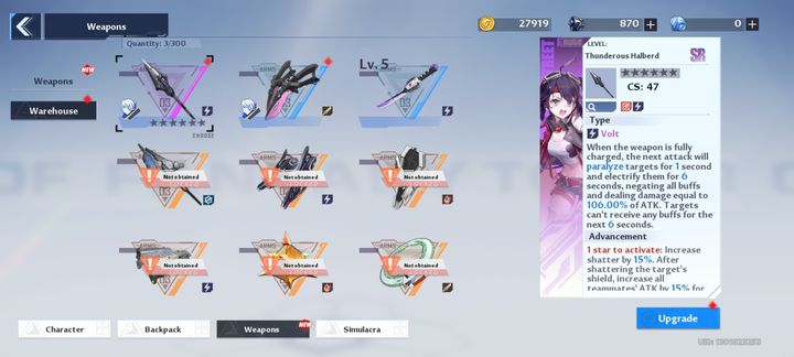 To enhance a weapon you must first enter the Weapons tab - Tower of Fantasy: Enhancing weapons - Basics - Tower of Fantasy Guide