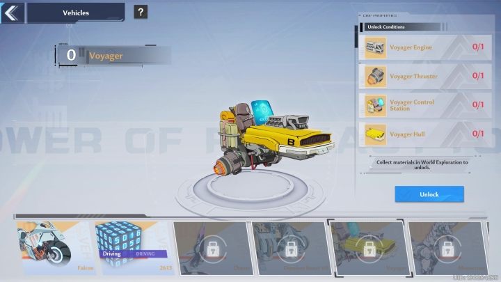 Unlocking Voyager requires obtaining 4 parts - Tower of Fantasy: Vehicles - list of all, how to unlock? - Basics - Tower of Fantasy Guide