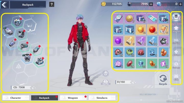 Now you can see the contents of your backpack - Tower of Fantasy: Equipment - Basics - Tower of Fantasy Guide