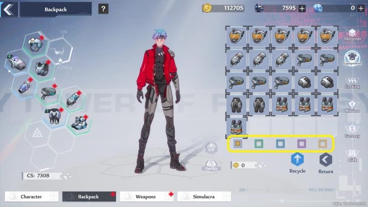 If you think that you already have too much clutter in your inventory, you can get rid of it by pressing the Recycle option in the lower right part of the screen - Tower of Fantasy: Equipment - Basics - Tower of Fantasy Guide