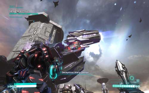Eliminate enemies and start heading toward the cannon - Chapter 3 - Metroplex Heeds the Call - p. 1 - Walkthrough - Transformers: Fall of Cybertron Game Guide & Walkthrough
