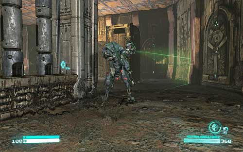 When you leave the tunnel you will see robot and laser gate - Chapter 4 - Eye of the Storm - p. 2 - Walkthrough - Transformers: Fall of Cybertron Game Guide & Walkthrough