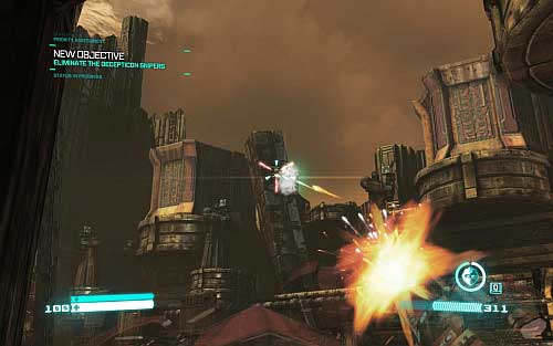 When you get rid of all enemies move through the doors - Chapter 4 - Eye of the Storm - p. 3 - Walkthrough - Transformers: Fall of Cybertron Game Guide & Walkthrough