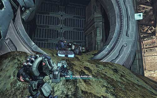 When you escape from the cave shoot at the red point in metal mechanism - Chapter 5 - Cut and Run - p. 1 - Walkthrough - Transformers: Fall of Cybertron Game Guide & Walkthrough