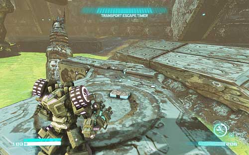 Pass through the post and use grapple on one of the small islands on the left side - Chapter 7 - Belly of the Beast - Walkthrough - Transformers: Fall of Cybertron Game Guide & Walkthrough