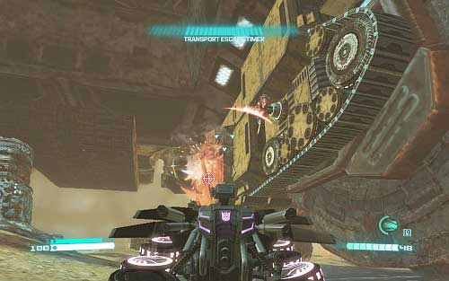 Return under the hull and start shooting down enemies (watch out especially for flying enemies) - Chapter 7 - Belly of the Beast - Walkthrough - Transformers: Fall of Cybertron Game Guide & Walkthrough