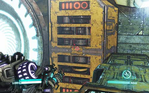 Use grapple to get on the higher platform and destroy two mechanisms behind steel sheet (picture) - Chapter 8 - Combaticons Combine! - Walkthrough - Transformers: Fall of Cybertron Game Guide & Walkthrough