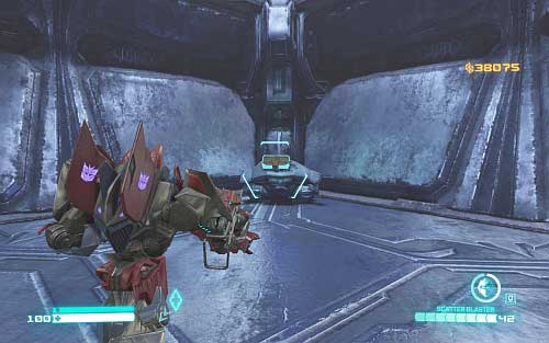 Looking from the place where you have left the base - move to the central pointer and get to the sentry through the ceiling - Chapter 11 - Starscreams Betrayal - p. 1 - Walkthrough - Transformers: Fall of Cybertron Game Guide & Walkthrough