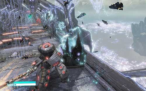 Return on the bridge and move to the generator on the right (picture) - Chapter 11 - Starscreams Betrayal - p. 2 - Walkthrough - Transformers: Fall of Cybertron Game Guide & Walkthrough