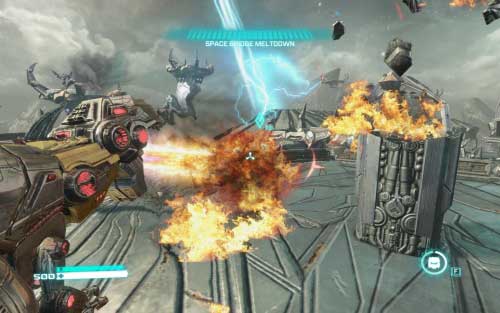 When you get to Shockwave wait on information and press E to set free and press the same button to eliminate enemy - Chapter 12 - Grimlock Smash - p. 2 - Walkthrough - Transformers: Fall of Cybertron Game Guide & Walkthrough