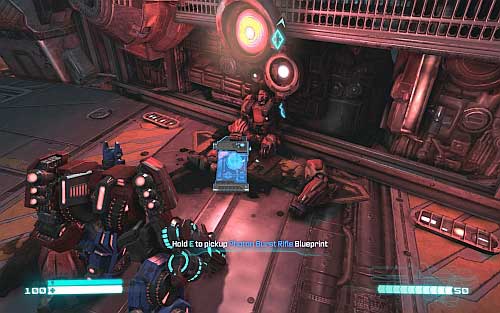 When you left the room with Perceptor kill enemys robots, get to the next location and pick up blueprint lying near destroyed robots - Chapter 2 | Blueprints - Blueprints - Transformers: Fall of Cybertron Game Guide & Walkthrough