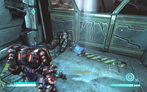 When you get to the square where you will be repelled Decepticons attacks, move to the destroyed carrier behind defenders, get on the deck and look at the ground - Chapter 3 | Blueprints - Blueprints - Transformers: Fall of Cybertron Game Guide & Walkthrough