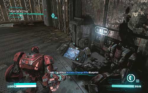 When Jazz opens the doors look at the ground on the right side of the corridor - Chapter 4 | Blueprints - Blueprints - Transformers: Fall of Cybertron Game Guide & Walkthrough