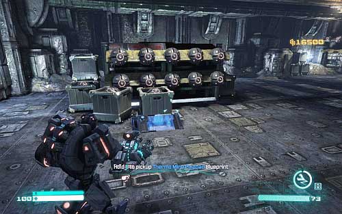 When you get to the location with ledges use grapple on the central one (this with crates) - Chapter 5 | Blueprints - Blueprints - Transformers: Fall of Cybertron Game Guide & Walkthrough