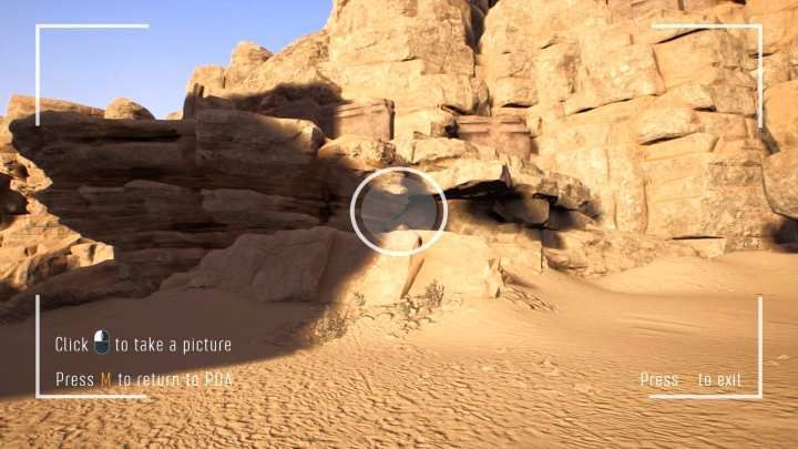 If you stand inside the camera icon and point the camera correctly, the inside of the screen will receive a small white circle. - How to complete missions that involve photographs in Treasure Hunter Simulator? - Basics - Treasure Hunter Simulator Guide