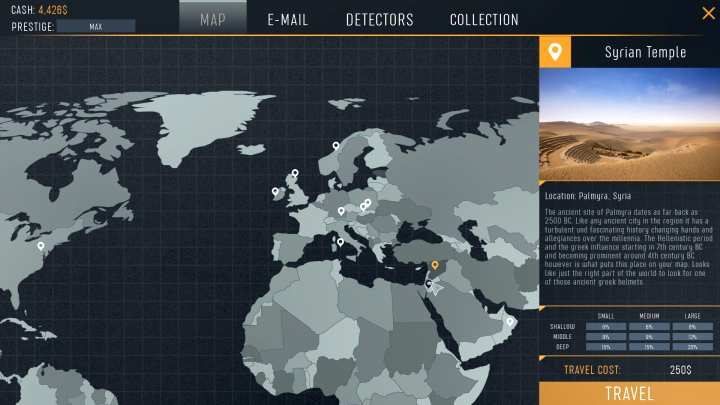 The map of the world, along with all of the available locations. - How to unlock new locations in Treasure Hunter Simulator? - Basics - Treasure Hunter Simulator Guide