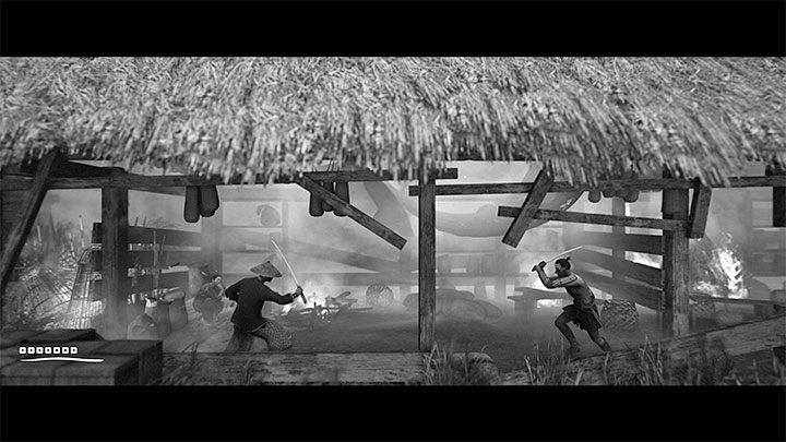 Walk over the burnt part of the roof - Trek to Yomi: Chapter 2 - walkthrough - Walkthrough - Trek to Yomi Guide