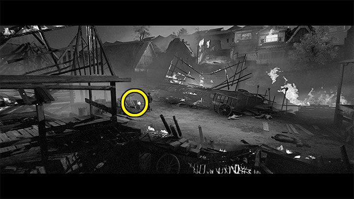 Immediately after entering the burning village, you will find the first shrine - Trek to Yomi: Chapter 3 - walkthrough - Walkthrough - Trek to Yomi Guide