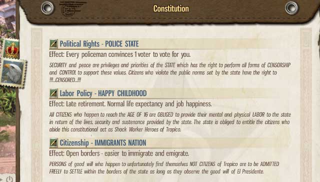 Three additional articles: Political Rights, Labor Policy and Citizenship - 10. Constitution - Tropico 5 - Game Guide and Walkthrough